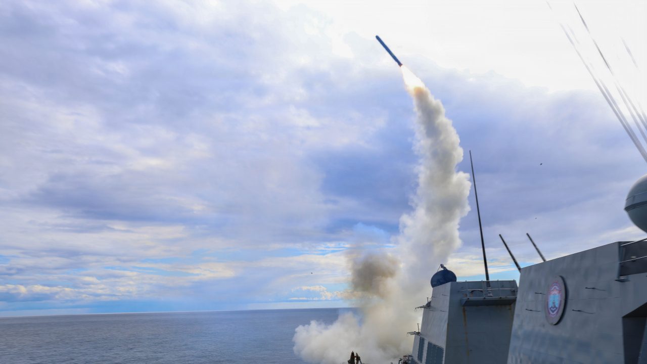USS Thomas Hudner launches a Tomahawk land attack missile during Operation Epic Fury in the Middle East on March 1, 2026.