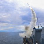 USS Thomas Hudner launches a Tomahawk land attack missile during Operation Epic Fury in the Middle East on March 1, 2026.