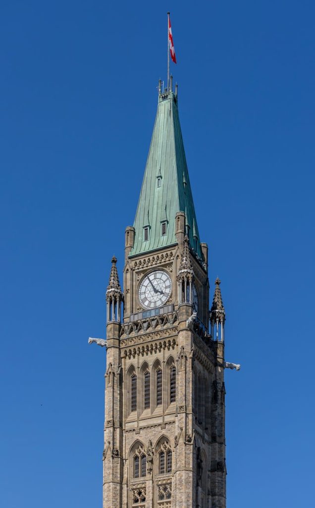 peace tower against a clear blue sky